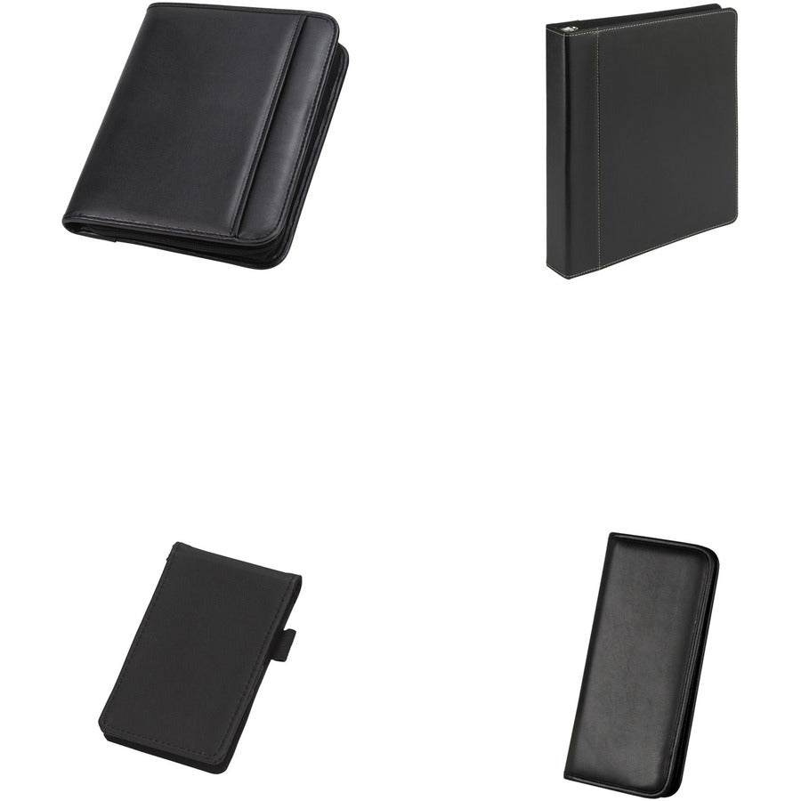 Samsill Letter Pad Folio - 8" x 5" - 4 Internal Pocket(s) - Synthetic Leather, Polyvinyl Chloride (PVC) - Black - Padded, Stitched, Pen Loop, Notepad, Document Pocket, Business Card Holder, Refillable - 0% Recycled - 1 Each