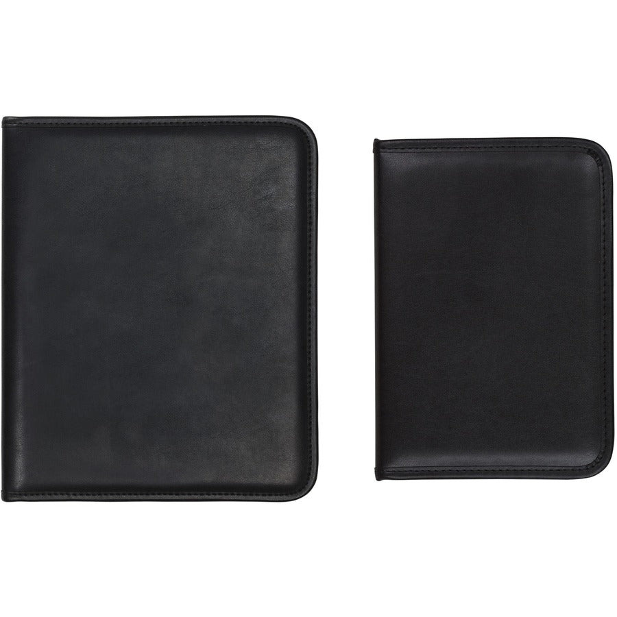 Samsill Letter Pad Folio - 8" x 5" - 4 Internal Pocket(s) - Synthetic Leather, Polyvinyl Chloride (PVC) - Black - Padded, Stitched, Pen Loop, Notepad, Document Pocket, Business Card Holder, Refillable - 0% Recycled - 1 Each