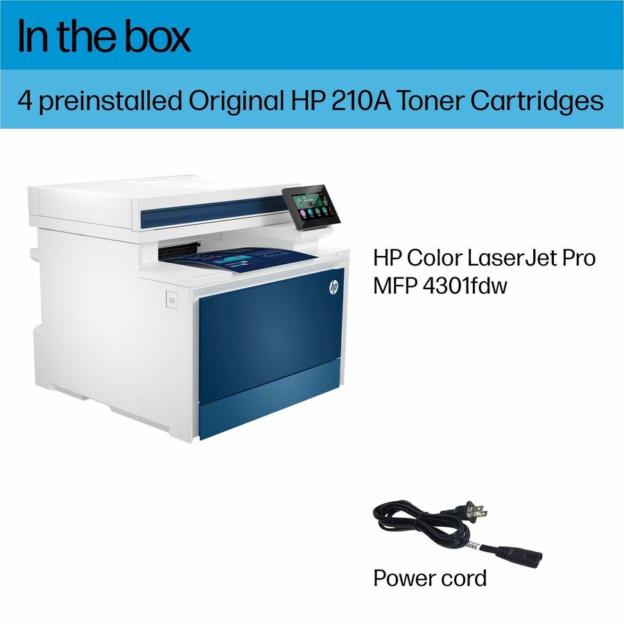 HP LaserJet Pro 4301fdw Wireless Laser Multifunction Printer - Color - Copier/Fax/Printer/Scanner - 40 ppm Color Print - 600 x 600 dpi Print - Automatic Duplex Print - Up to 50000 Pages Monthly - Color Flatbed/ADF Scanner - 600 x 600 dpi Optical Scan -...