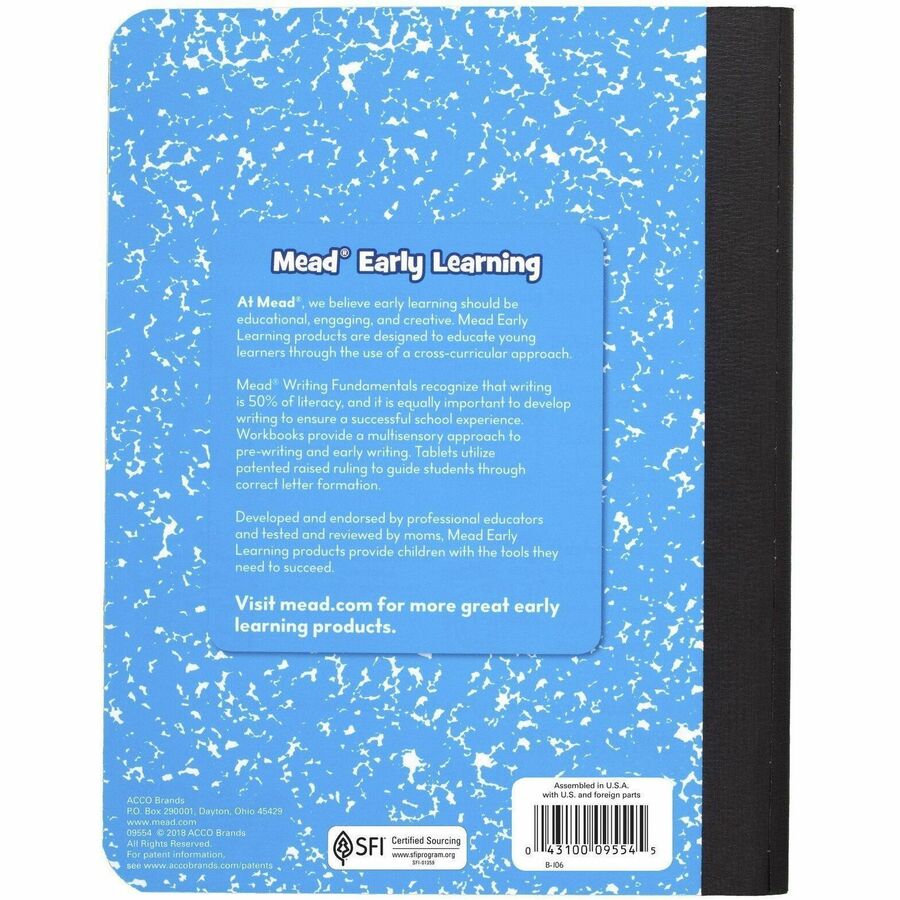 Mead Gr K-2 Classroom Primary Journal Story Tablet - 1 Subject(s) - 100 Sheets - Printed - Sewn - 7 1/2" x 9 3/4" Sheet Size - Blue Marble Cover - Half Ruled Page, Double Sided Sheet, Manuscript Alphabet, Smooth, Opaque, Undated - 1 Each