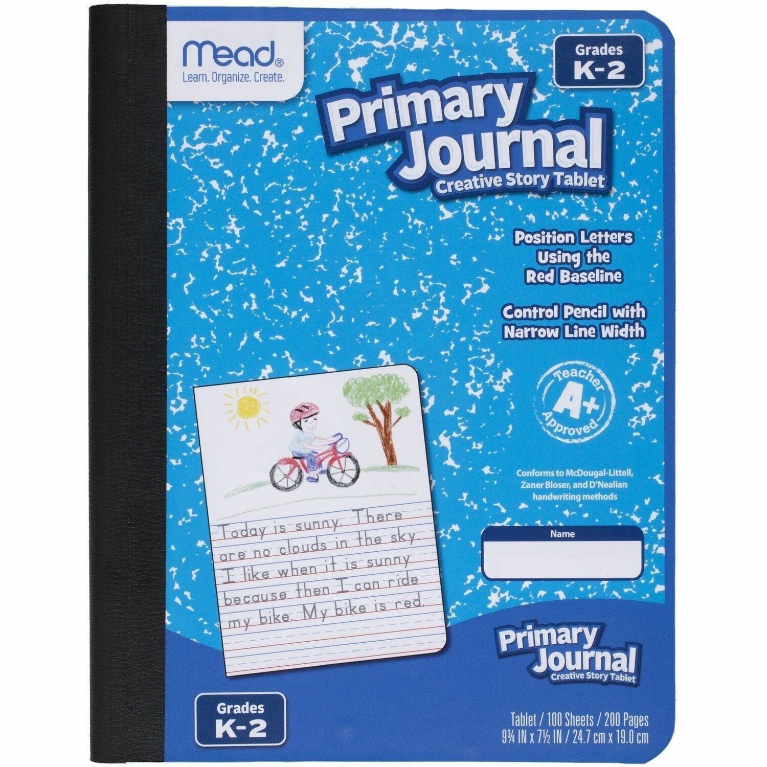 Mead Gr K-2 Classroom Primary Journal Story Tablet - 1 Subject(s) - 100 Sheets - Printed - Sewn - 7 1/2" x 9 3/4" Sheet Size - Blue Marble Cover - Half Ruled Page, Double Sided Sheet, Manuscript Alphabet, Smooth, Opaque, Undated - 1 Each
