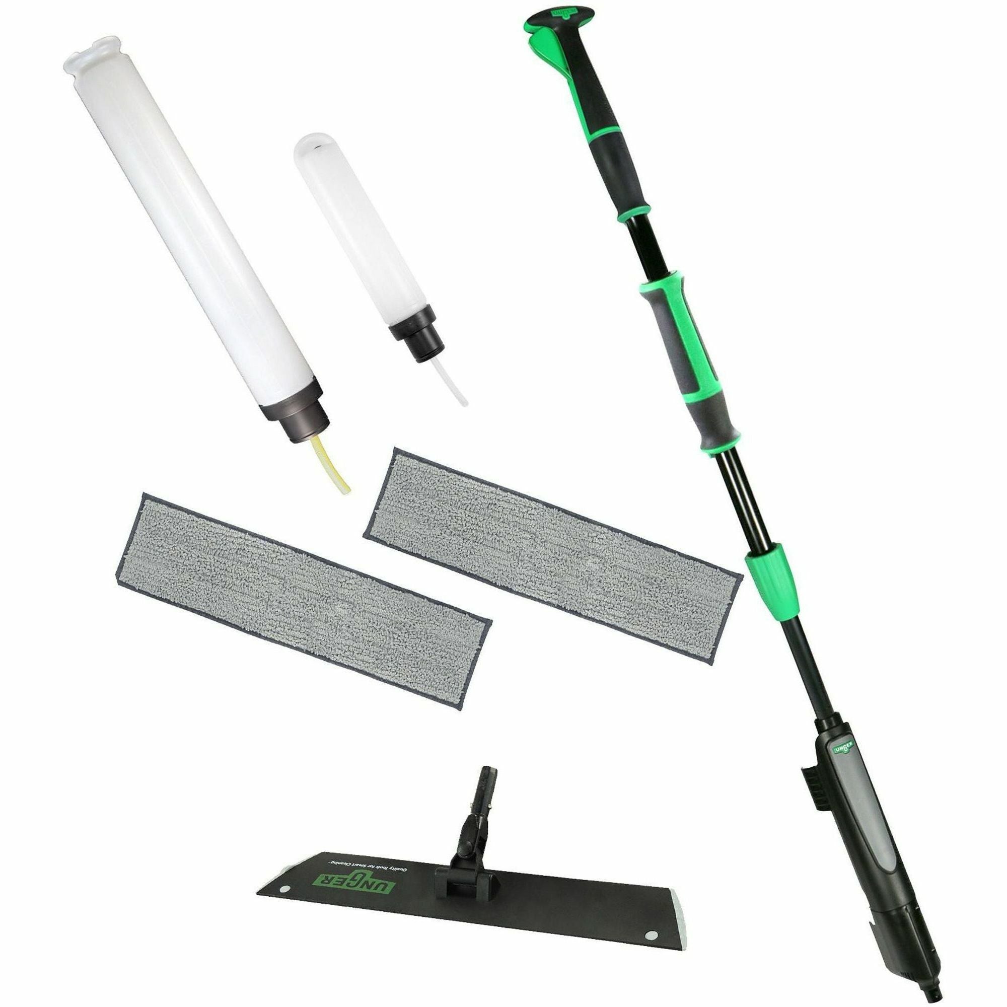 Unger Excella Floor Cleaning Straight Kit - For Floor - Ergonomic, Portable, Washable, Reusable, Handle - MicroFiber - Green, Black - 1 Carton