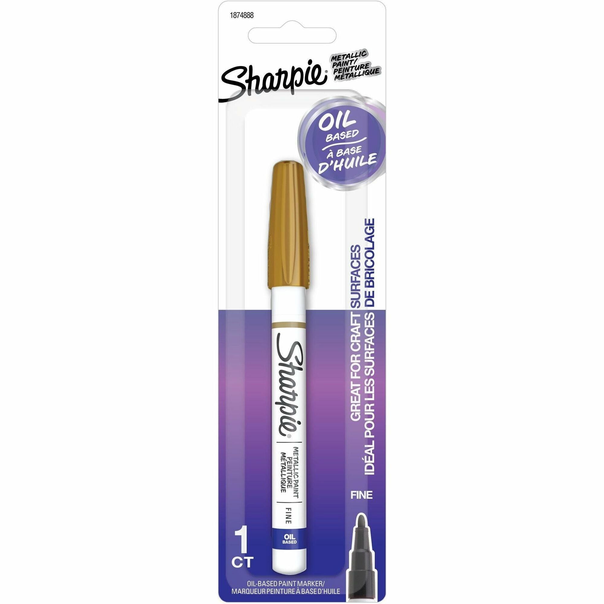 Sharpie Oil-Based Paint Markers - Fine Marker Point - Gold Ink - Oil Based - Metal Barrel - 1 Pack