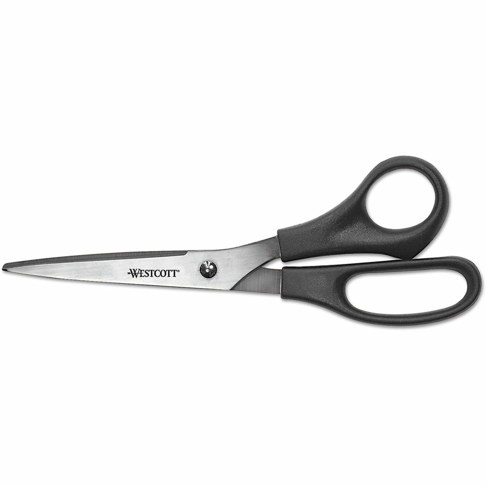 Westcott 8" Straight All-purpose Value Scissors - 3.50" Cutting Length - 8" Overall Length - Straight-left/right - Stainless Steel - Pointed Tip - Black, Stainless Steel - 3 / Pack
