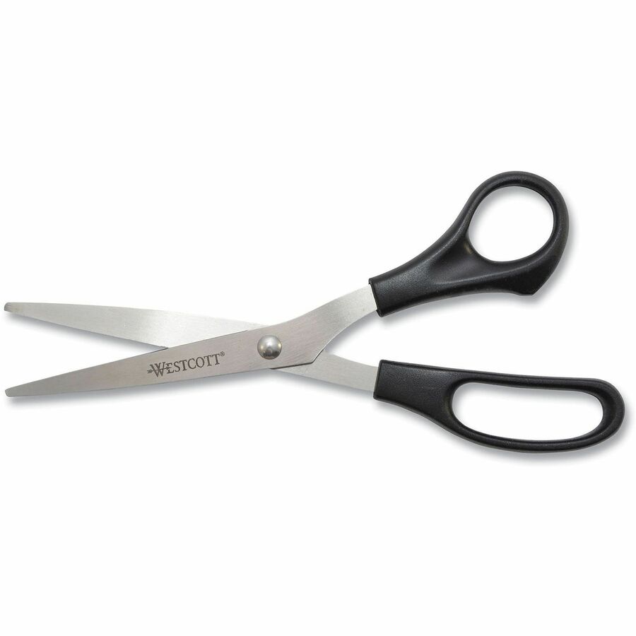 Westcott 8" Straight All-purpose Value Scissors - 3.50" Cutting Length - 8" Overall Length - Straight-left/right - Stainless Steel - Pointed Tip - Black, Stainless Steel - 3 / Pack