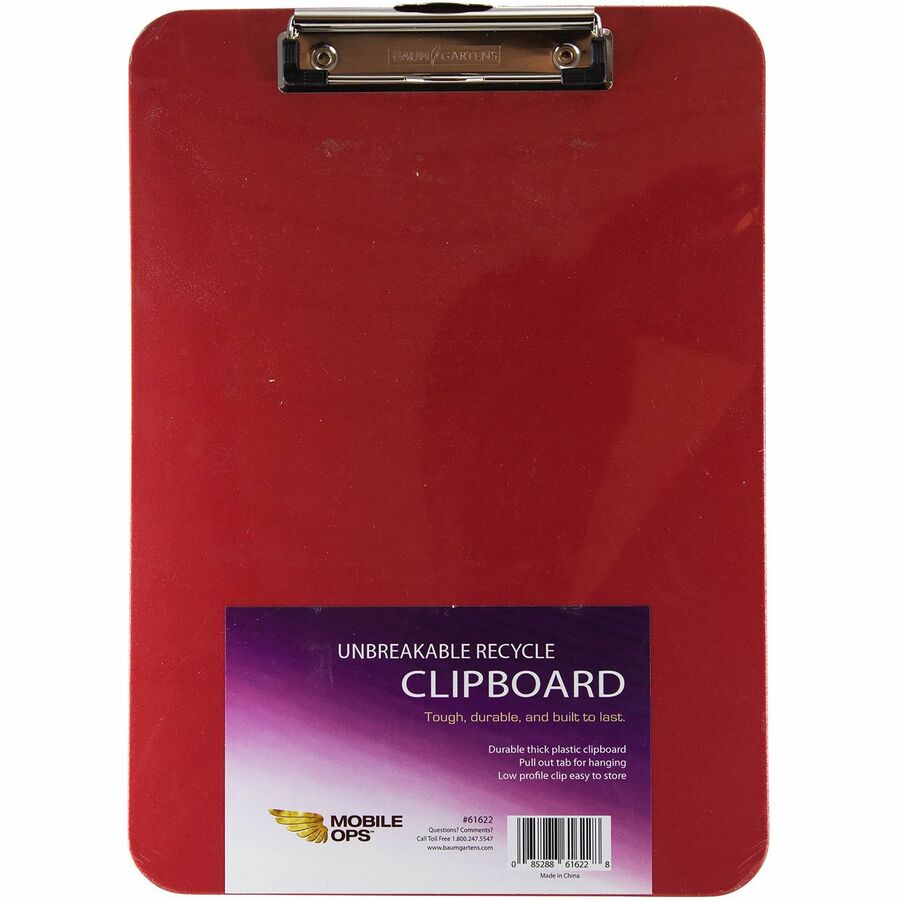 Mobile OPS Unbreakable Clipboard Red (61622) - Wire Clip - Polypropylene - Red