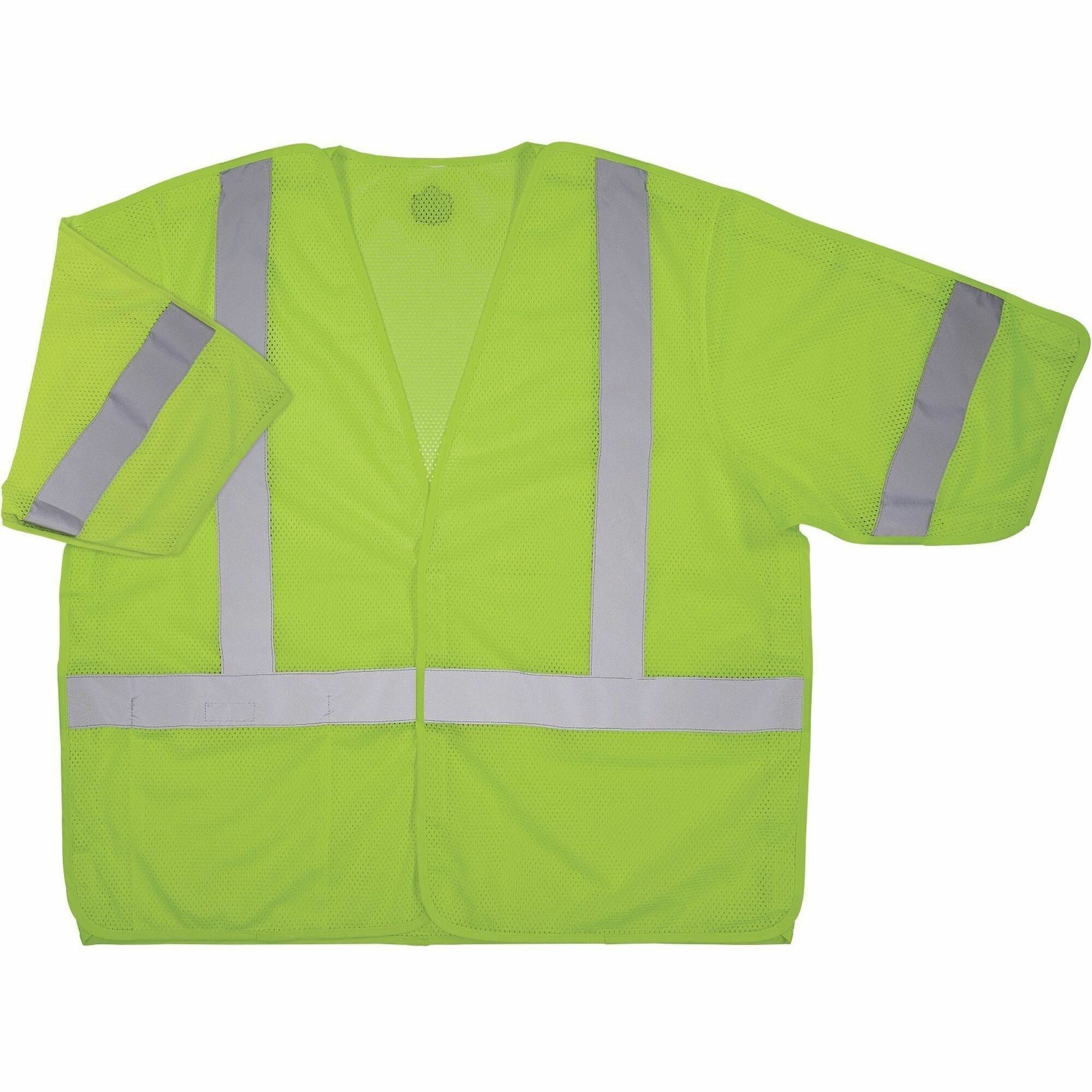 Ergodyne GloWear 8315BA Mesh Hi-Vis Safety Vests - Recommended for: Construction, Transportation - Large/Extra Large - Hook & Loop Closure - Polyester Mesh - Lime - Reflective Strap, Interior Pocket, Cell Phone Pocket, Machine Washable, Lightweight, Hi...