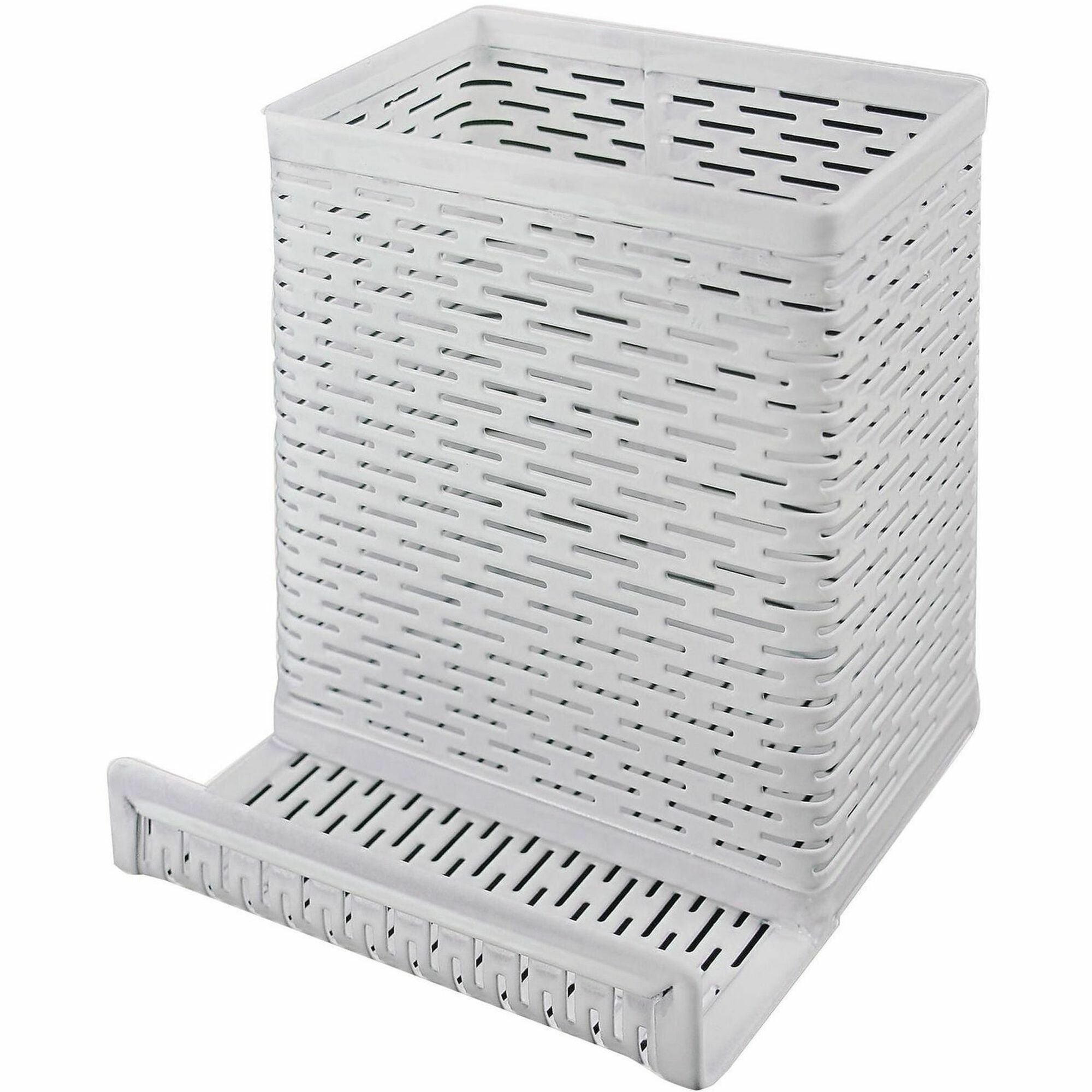 Artistic Urban Collec. Pencil Cup With Phone Stand - 4" Height x 3.5" Width x 3.5" Depth - Metal, Steel - White - Punched Hole, Heavy Duty, Reinforced, Strong, Durable, Rounded Edges - 1 / Each
