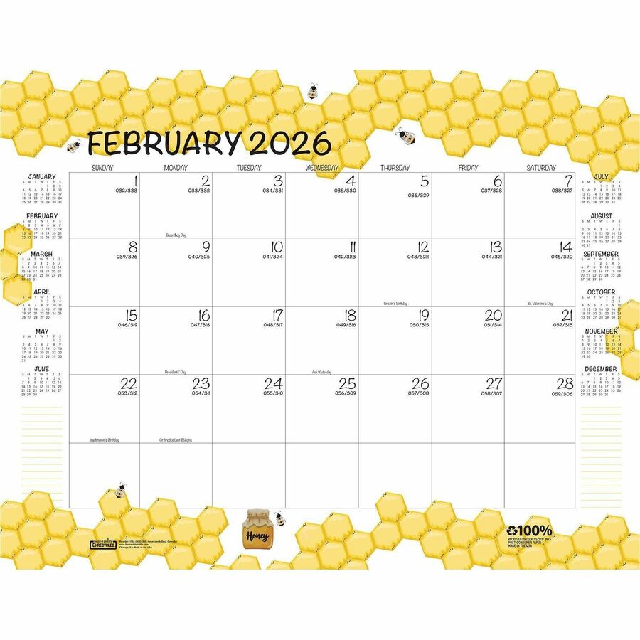 House of Doolittle Recycled Monthly Desk Pad Academic Calendar Honeycomb 22 x 17 Inches - Academic - Julian Dates - Monthly - 12 Month - August 2025 to July 2026 - 22" x 17" Sheet Size - Multicolor/White Sheet - 2.38" x 2.50" Block - Glue Top - Desk Pa...