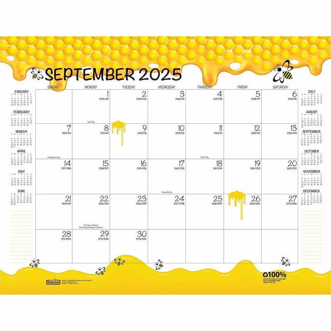 House of Doolittle Recycled Monthly Desk Pad Academic Calendar Honeycomb 22 x 17 Inches - Academic - Julian Dates - Monthly - 12 Month - August 2025 to July 2026 - 22" x 17" Sheet Size - Multicolor/White Sheet - 2.38" x 2.50" Block - Glue Top - Desk Pa...