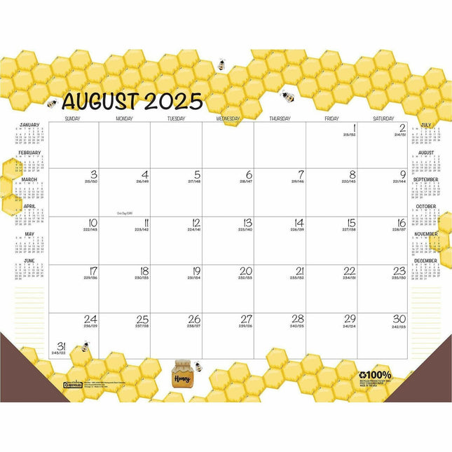 House of Doolittle Recycled Monthly Desk Pad Academic Calendar Honeycomb 22 x 17 Inches - Academic - Julian Dates - Monthly - 12 Month - August 2025 to July 2026 - 22" x 17" Sheet Size - Multicolor/White Sheet - 2.38" x 2.50" Block - Glue Top - Desk Pa...