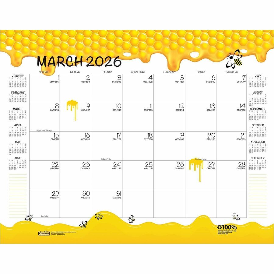 House of Doolittle Recycled Monthly Desk Pad Academic Calendar Honeycomb 22 x 17 Inches - Academic - Julian Dates - Monthly - 12 Month - August 2025 to July 2026 - 22" x 17" Sheet Size - Multicolor/White Sheet - 2.38" x 2.50" Block - Glue Top - Desk Pa...