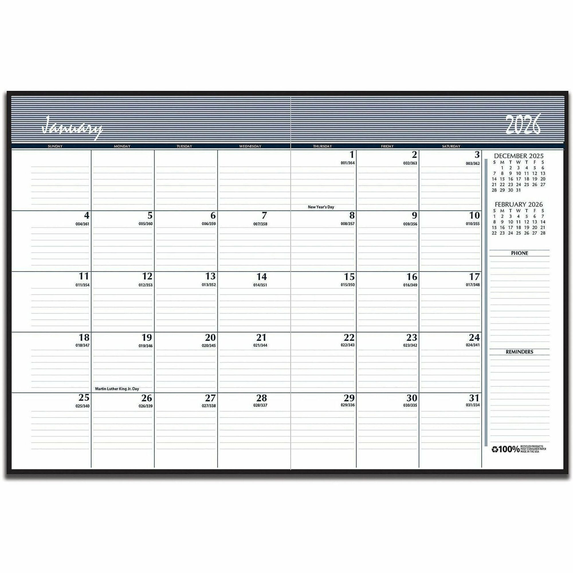 House of Doolittle 14-Month Hard Cover Planner - Julian Dates - Monthly - 14 Month - December 2025 to January 2027 - 1 Month Double Page Layout - Letter - 8 1/2" x 11" Sheet Size - Wire Bound - Paper - Black Simulated Leather Cover - Hard Cover, Durabl...