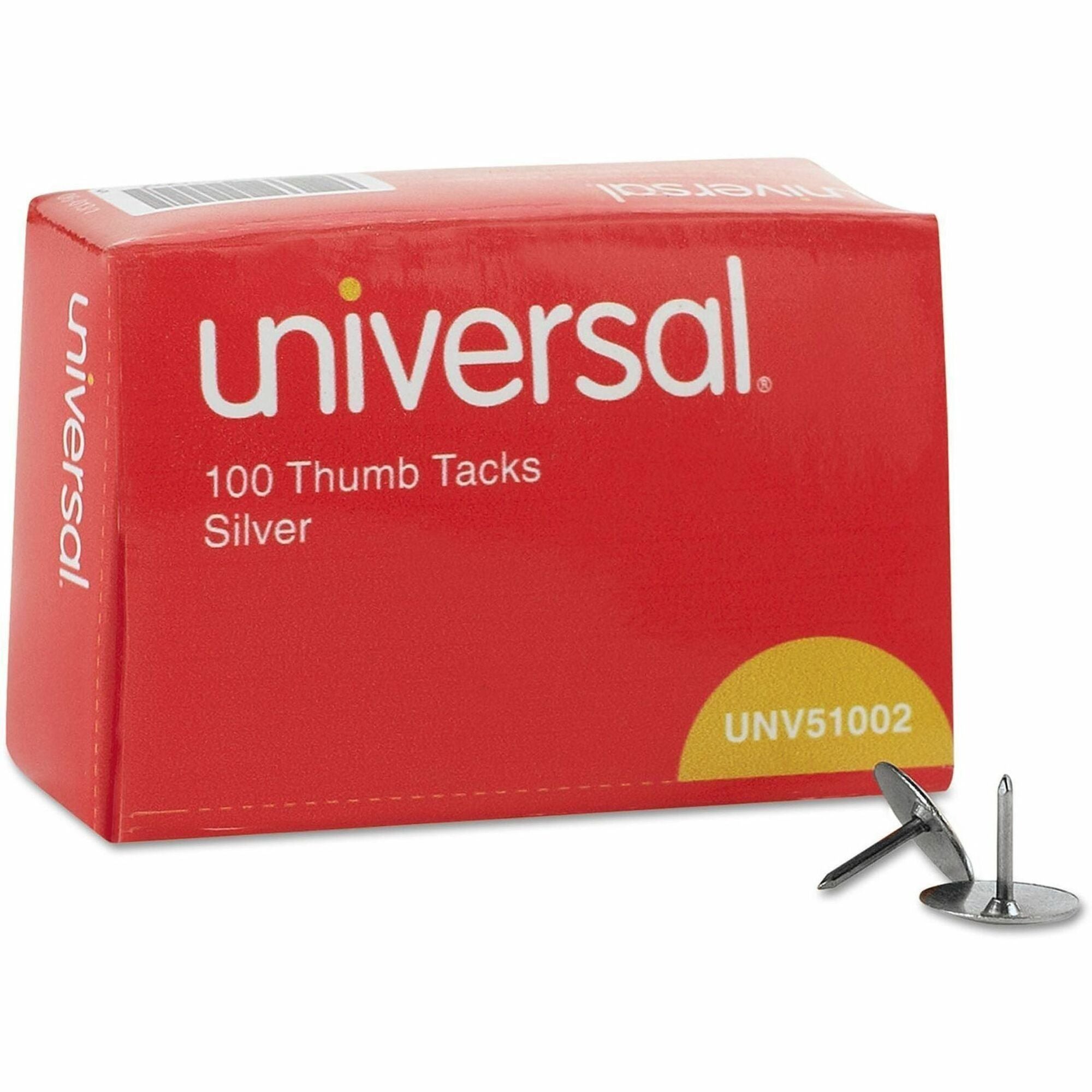 Universal Pushpin - 0.31" Shank - 0.38" Head - for Paper, Notes, Corkboard, Bulletin Board, Wall, Office, Home, Decoration - Round Head - Silver - Steel, Nickel Plated Steel - 100 / Box