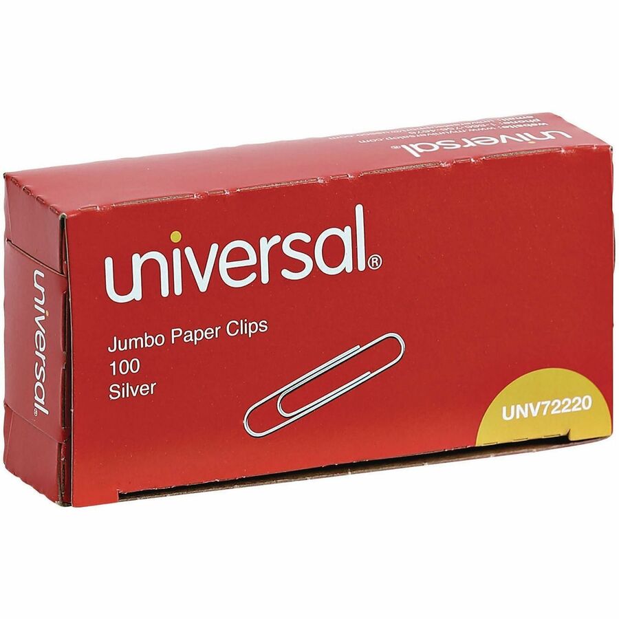 Universal Paper Clip - Jumbo - 1.9" Length x 0.5" Width - for Office, School, Home, Paper, Sheet, Document - Durable, Smooth - Silver - Steel Wire - 100 Clips/Box - 1000 / Pack