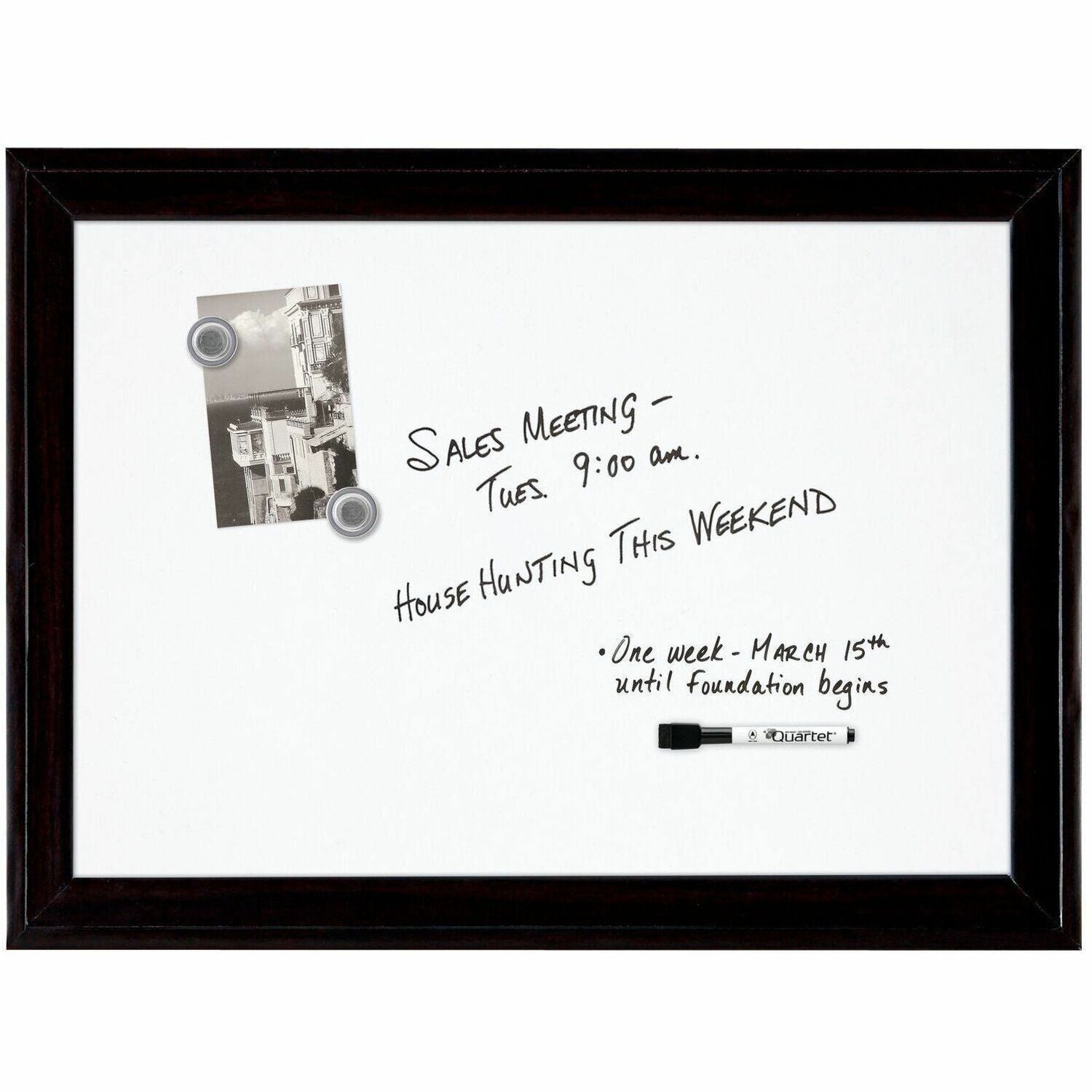 Quartet Home D&eacute;cor Magnetic Dry-Erase Board, 17" x 23" , Ebony Frame - 23" (1.9 ft) Width x 17" (1.4 ft) Height - White Painted Steel Surface - Ebony Wood Frame - Horizontal/Vertical - Magnetic - Smooth Writing, Easy to Clean - 1 Each