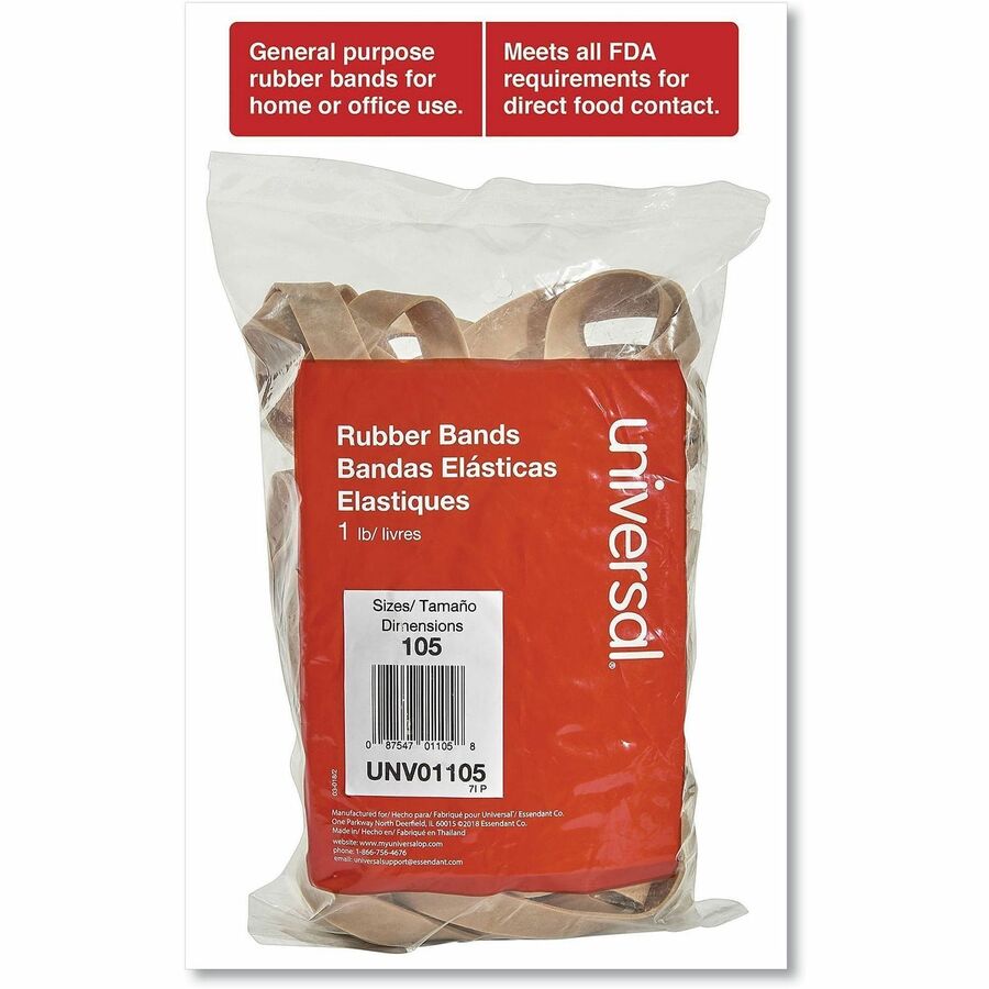 Universal Standard Rubber Bands - Size: #105 - 5" Length x 0.6" Width - Elastic - Rubber - Beige - 55 / Pack