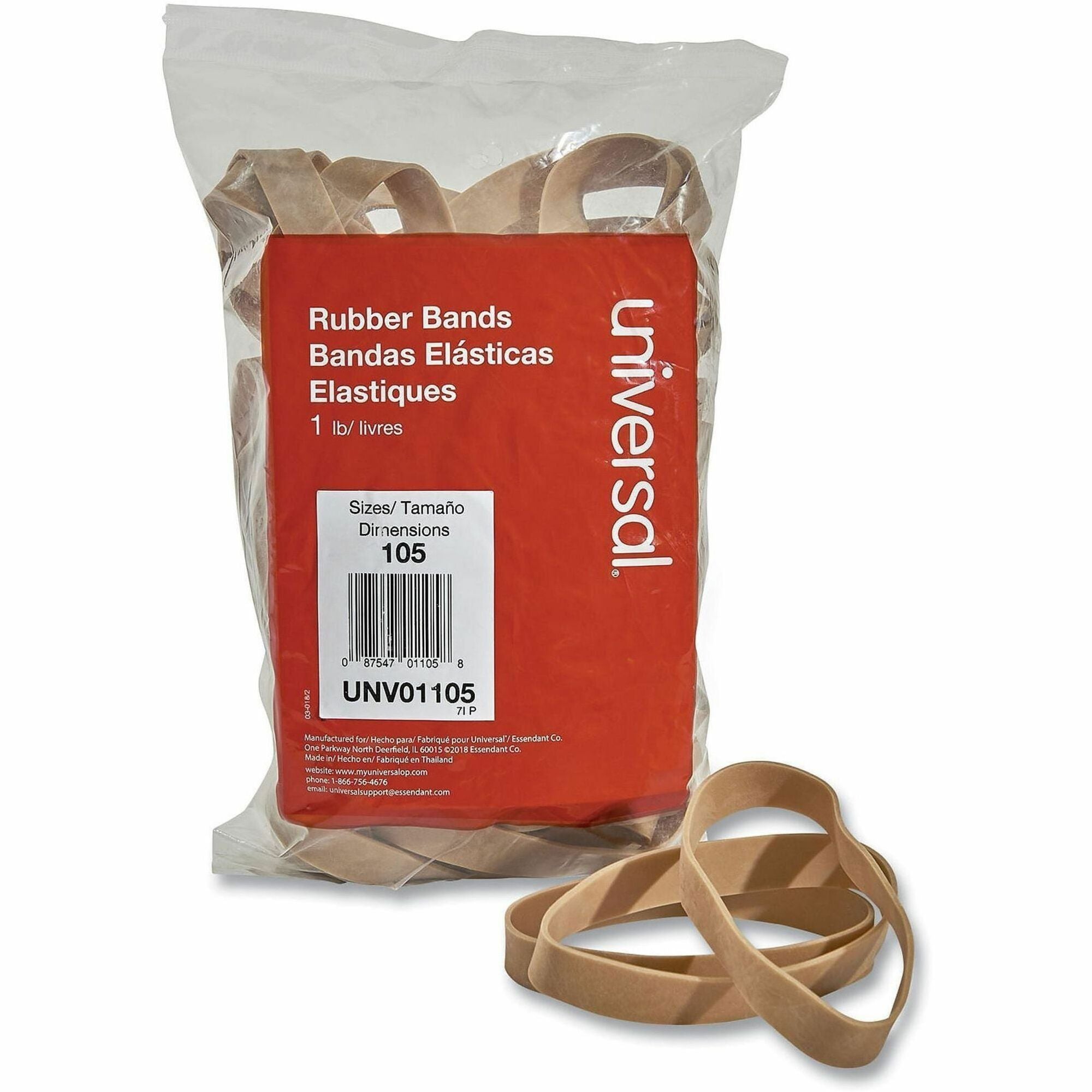 Universal Standard Rubber Bands - Size: #105 - 5" Length x 0.6" Width - Elastic - Rubber - Beige - 55 / Pack