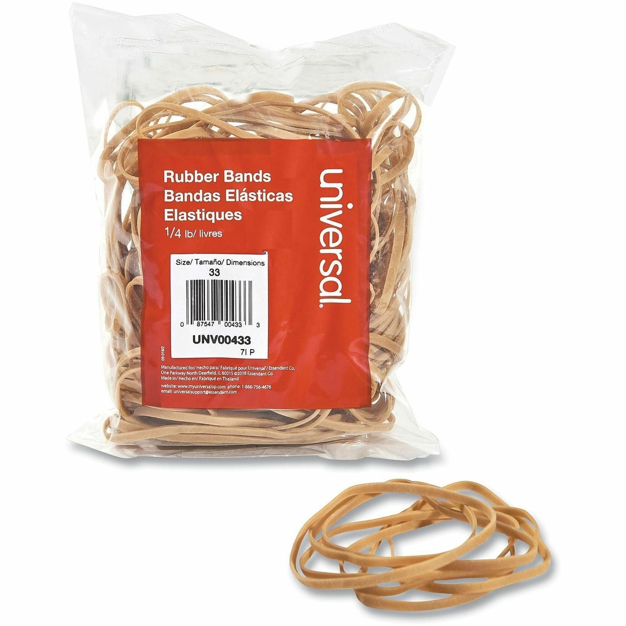 Universal Standard Rubber Bands - Size: #33 - 3.5" Length x 0.1" Width - Elastic - Rubber - Beige - 160 / Pack
