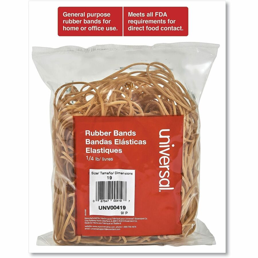 Universal Standard Rubber Bands - Size: #19 - 3.5" Length x 0.1" Width - Elastic - Rubber - Beige - 310 / Pack