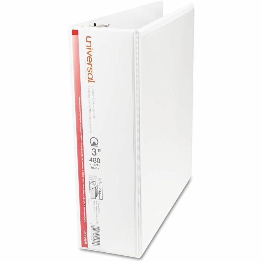 Universal Economy Round Ring View Binder, 3 Rings, 3" Capacity, 11 x 8.5, White - 3" Binder Capacity - 460 Sheet Capacity - 3 Ring(s) - Fastener(s): Ring - Pocket(s): 2, Inside Front & Back - Polypropylene - White - Non-stick - 1 Each