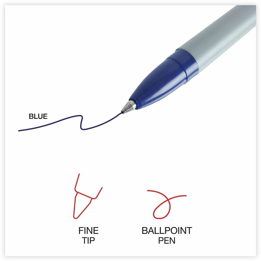 Universal Ballpoint Pen - Conical, 0.7 mm Fine Pen Point - Blue Ink - Oil Based - Gray Stick, Blue Barrel - Office - 1 Dozen