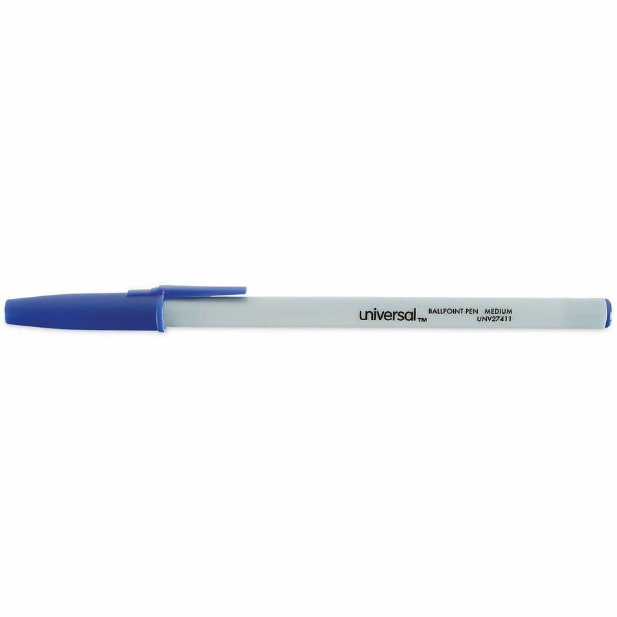 Universal Ballpoint Pen - 1 mm Medium, Conical Pen Point - Blue Ink - Oil Based - Gray Stick, Blue Barrel - Office - 1 Dozen