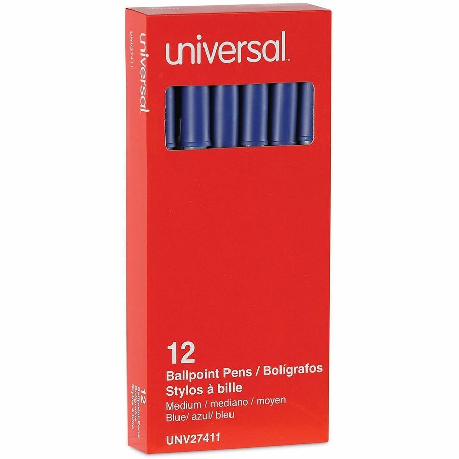 Universal Ballpoint Pen - 1 mm Medium, Conical Pen Point - Blue Ink - Oil Based - Gray Stick, Blue Barrel - Office - 1 Dozen