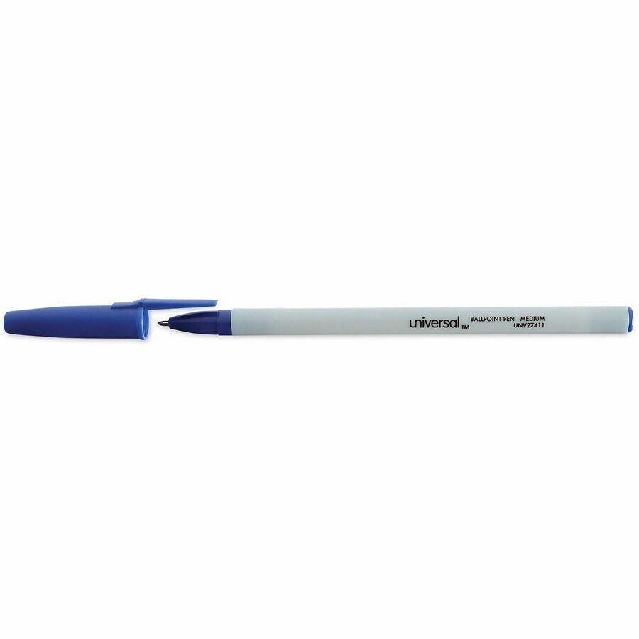 Universal Ballpoint Pen - 1 mm Medium, Conical Pen Point - Blue Ink - Oil Based - Gray Stick, Blue Barrel - Office - 1 Dozen