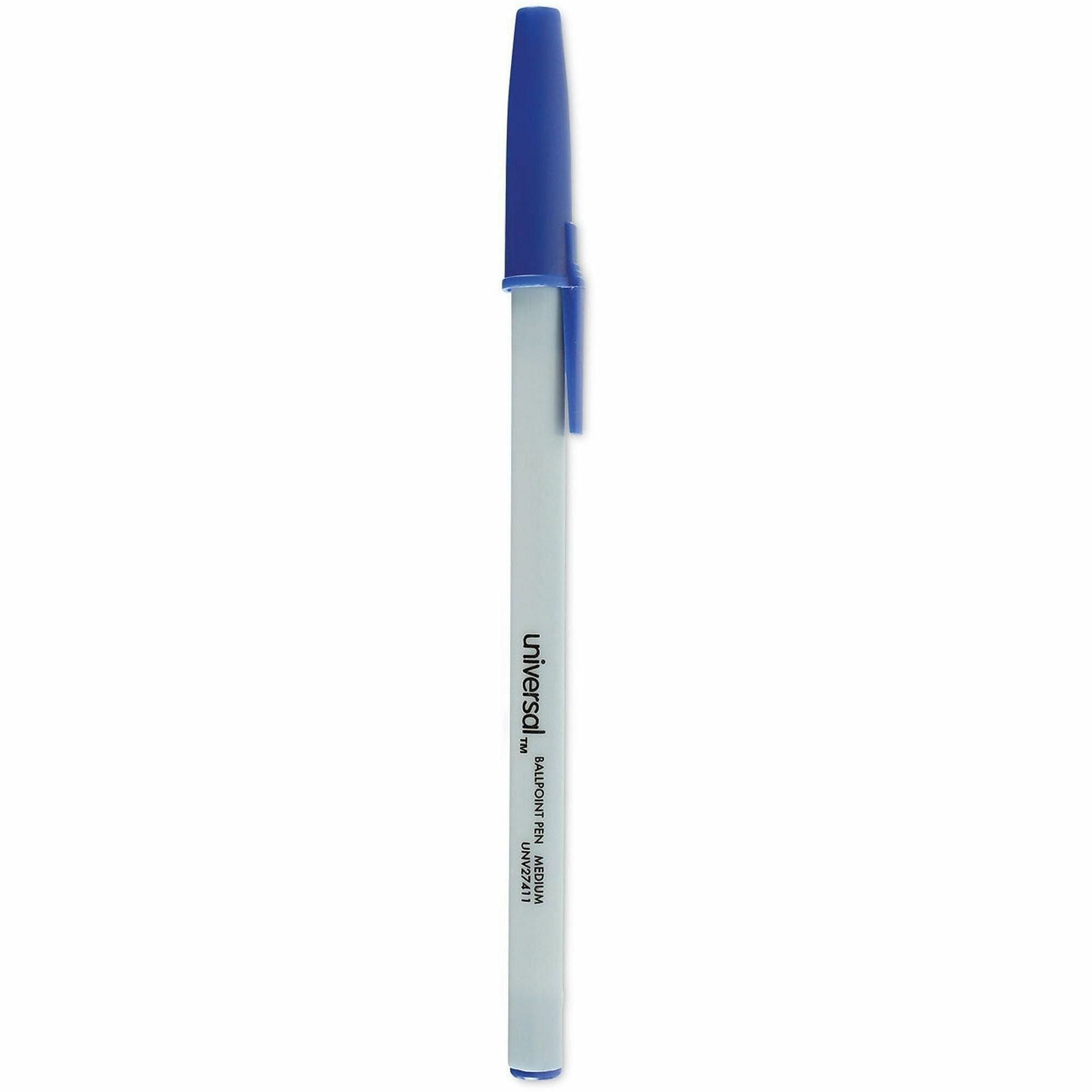 Universal Ballpoint Pen - 1 mm Medium, Conical Pen Point - Blue Ink - Oil Based - Gray Stick, Blue Barrel - Office - 1 Dozen