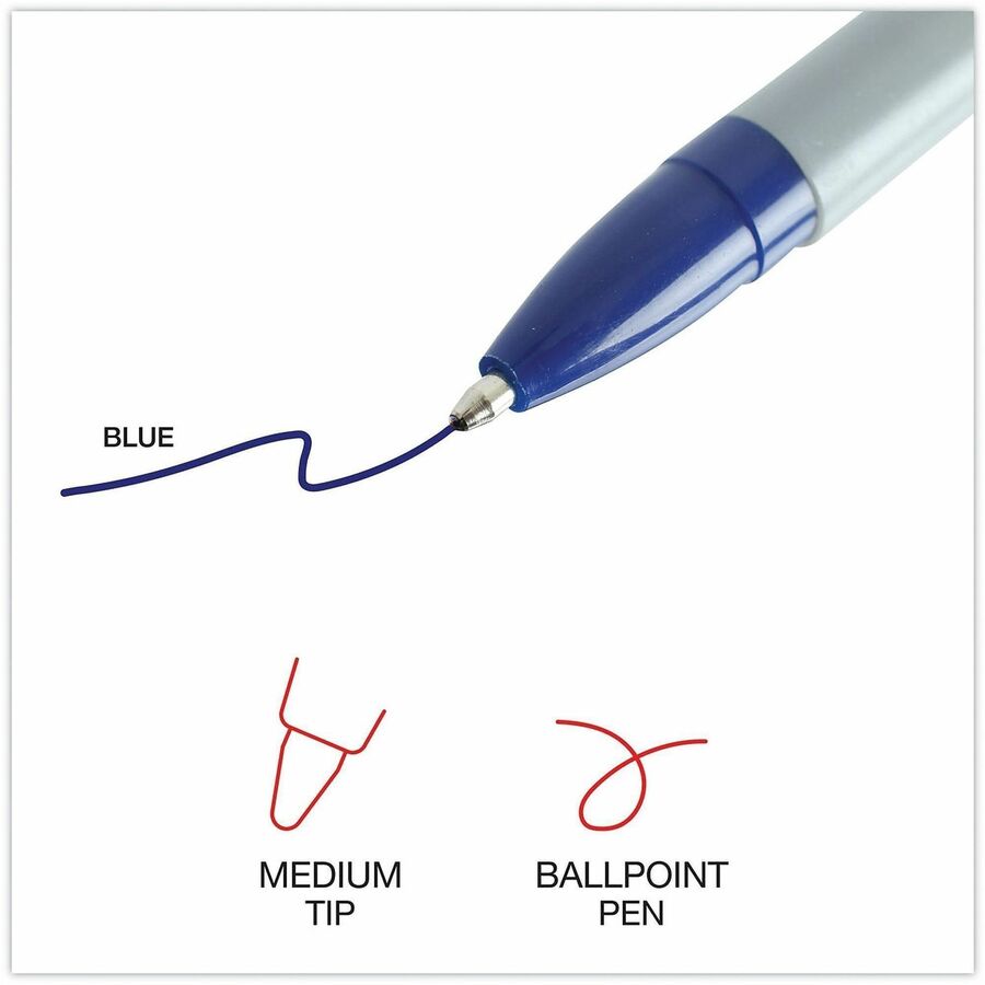 Universal Ballpoint Pen - 1 mm Medium, Conical Pen Point - Blue Ink - Oil Based - Gray Stick, Blue Barrel - Office - 1 Dozen