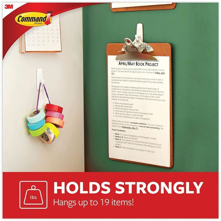 Command Hanging Hooks Assortment - 14 Hooks - 3 Small Hook - 3 Medium Hook - 2 Large Hook - 16 lb (7.26 kg) Capacity - Adhesive - Assorted - Wire Hook - for General Purpose, Home, Wood, Tile, Glass, Metal, Hat, Calendar, Decoration, Fabric, Smooth Surf...