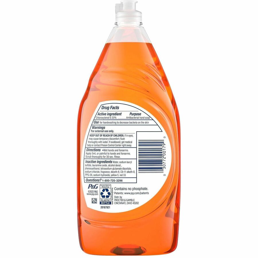 Dawn Antibacterial Dish Soap - For Dish, Hand - 38 fl oz (1.2 quart) - Citrus Scent - Recommended For: Bacteria Remover, Grease Remover, Residue Remover, Streak Remover, Germs Remover, Grime Remover - Anti-bacterial - Orange - 1 Each