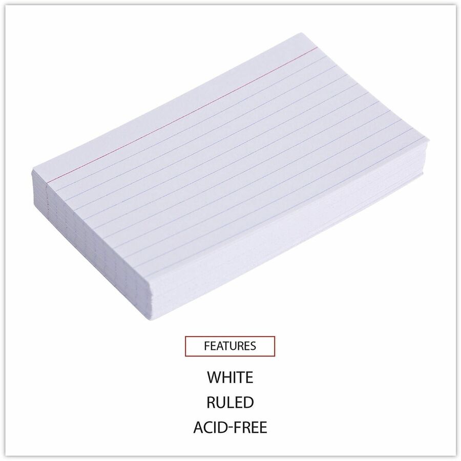 Universal Printable Index Card - 3" x 5" - Acid-free, Ruled - White - 100 / Pack