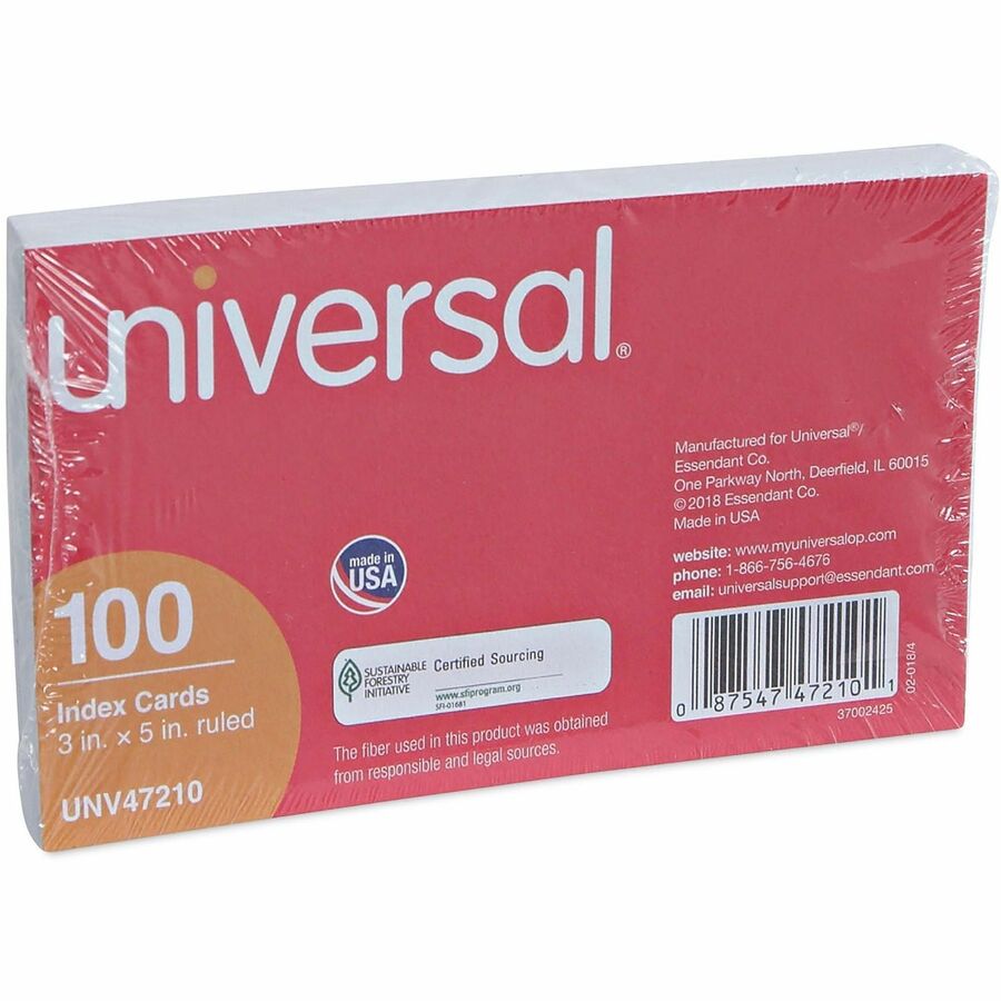Universal Printable Index Card - 3" x 5" - Acid-free, Ruled - White - 100 / Pack