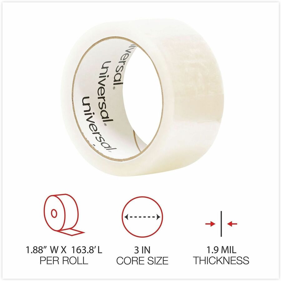 Universal General-Purpose Box Sealing Tape, 3" Core, 1.88" x 54.6 yds, Clear - 54.60 yd Length x 1.88" Width x 2 mil Thickness - 3" Core - Clear - Synthetic Rubber - Plastic Backing - 1 Roll