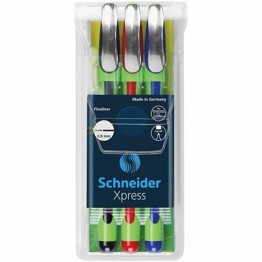 Rediform Xpress Fineliner Pen - 0.8 mm Fine Pen Point - Black, Blue, Red Ink - Water Based - Rubberized Barrel - Metal, Fiber Tip - Writing - 10 / Pack