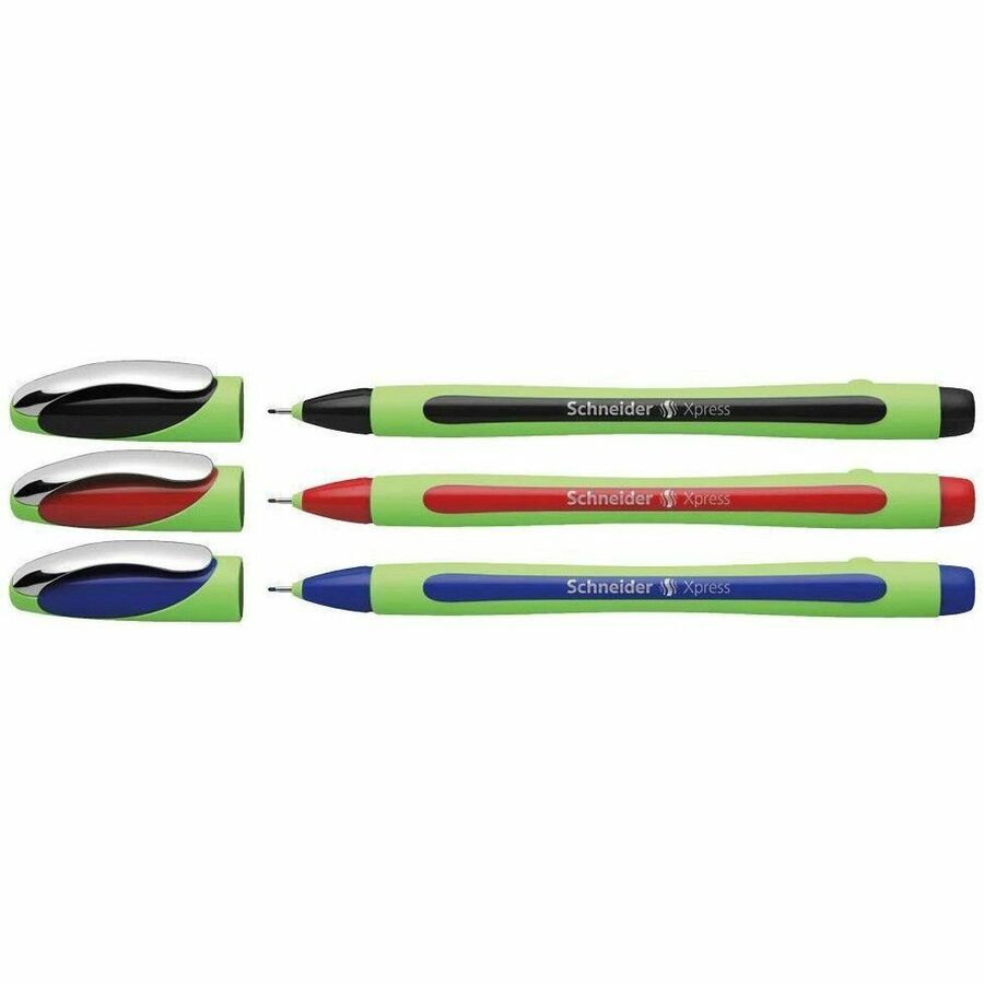 Rediform Xpress Fineliner Pen - 0.8 mm Fine Pen Point - Black, Blue, Red Ink - Water Based - Rubberized Barrel - Metal, Fiber Tip - Writing - 10 / Pack