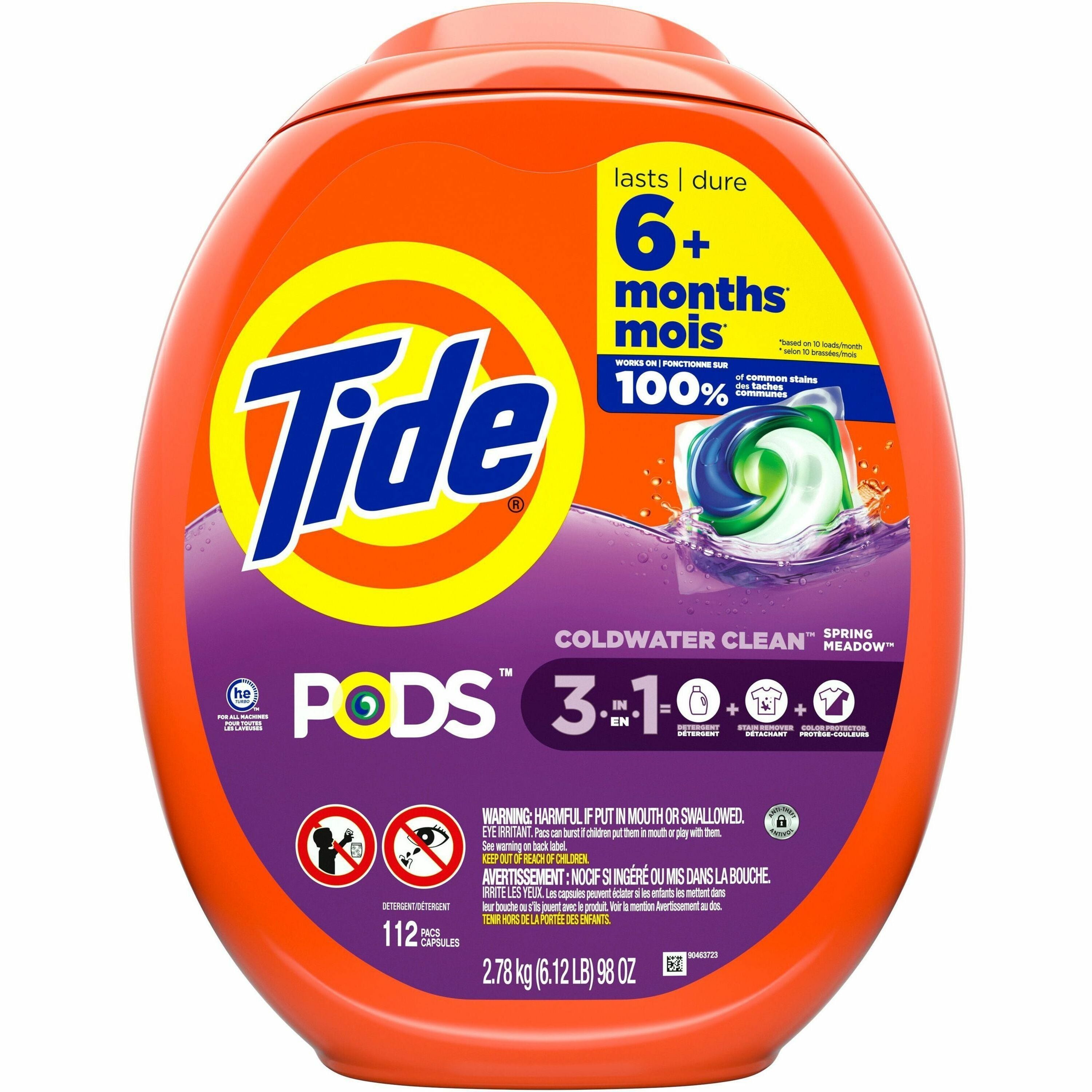 Tide Pods Laundry Detergent - For Laundry, Washing Machine, Clothes - Concentrate - Pod - Spring Meadow Scent - Recommended For: Stain Remover, Odor Remover - Deodorize, Spill Resistant - Orange - 112 / Pack
