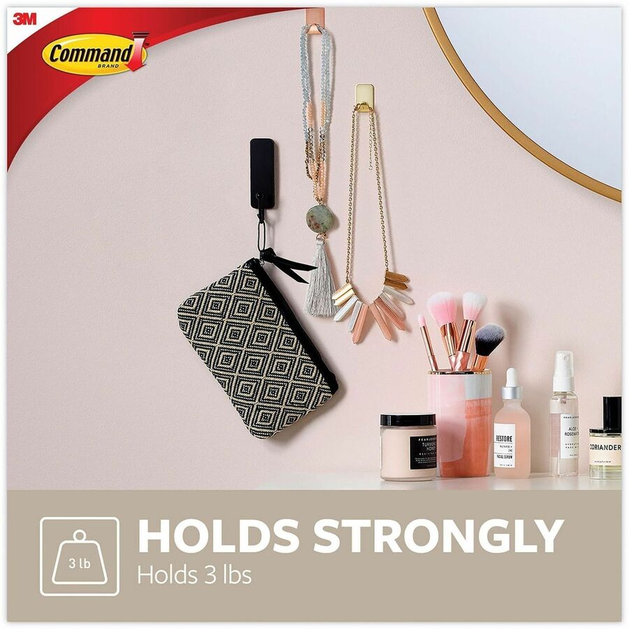 Command Hook - 2 Hooks - 3 lb (1.36 kg) Capacity - Reusable - 1" Width x 3.7" Length - Adhesive - Medium - for Home, Paint, Wood, Tile, Laminate, Concrete, Wall, Decoration - Plastic - Matte Black - 2