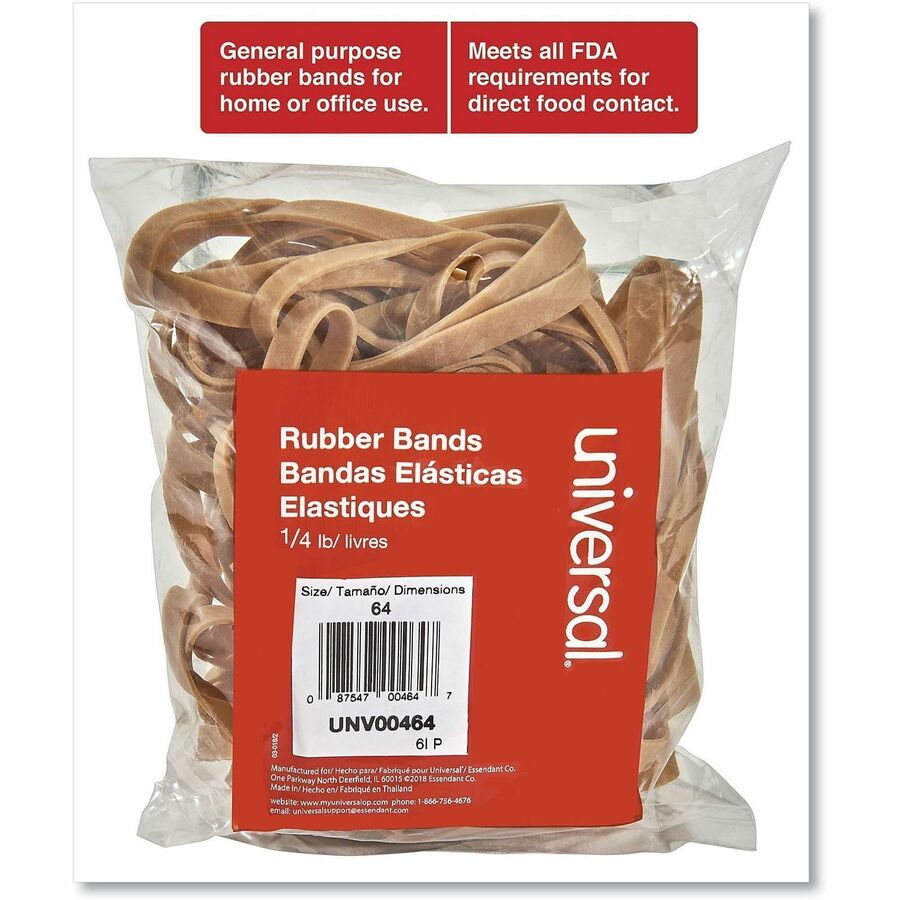 Universal Standard Rubber Bands - Size: #64 - 3.5" Length x 0.3" Width - Elastic - Rubber - Beige - 80 / Pack