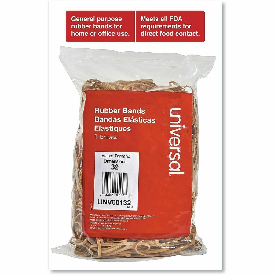 Universal Standard Rubber Bands - Size: #32 - 3" Length x 0.1" Width - Elastic - Rubber - Beige - 820 / Pack