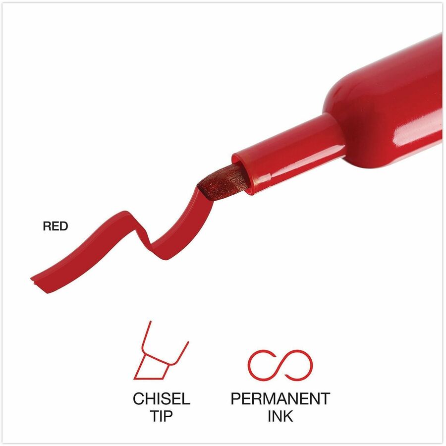 Universal Permanent Marker - Chisel, Broad Marker Point - Red Ink - Plastic Barrel - Office, Project, Label - 1 Dozen
