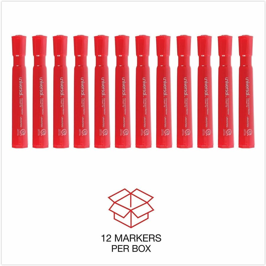 Universal Permanent Marker - Chisel, Broad Marker Point - Red Ink - Plastic Barrel - Office, Project, Label - 1 Dozen