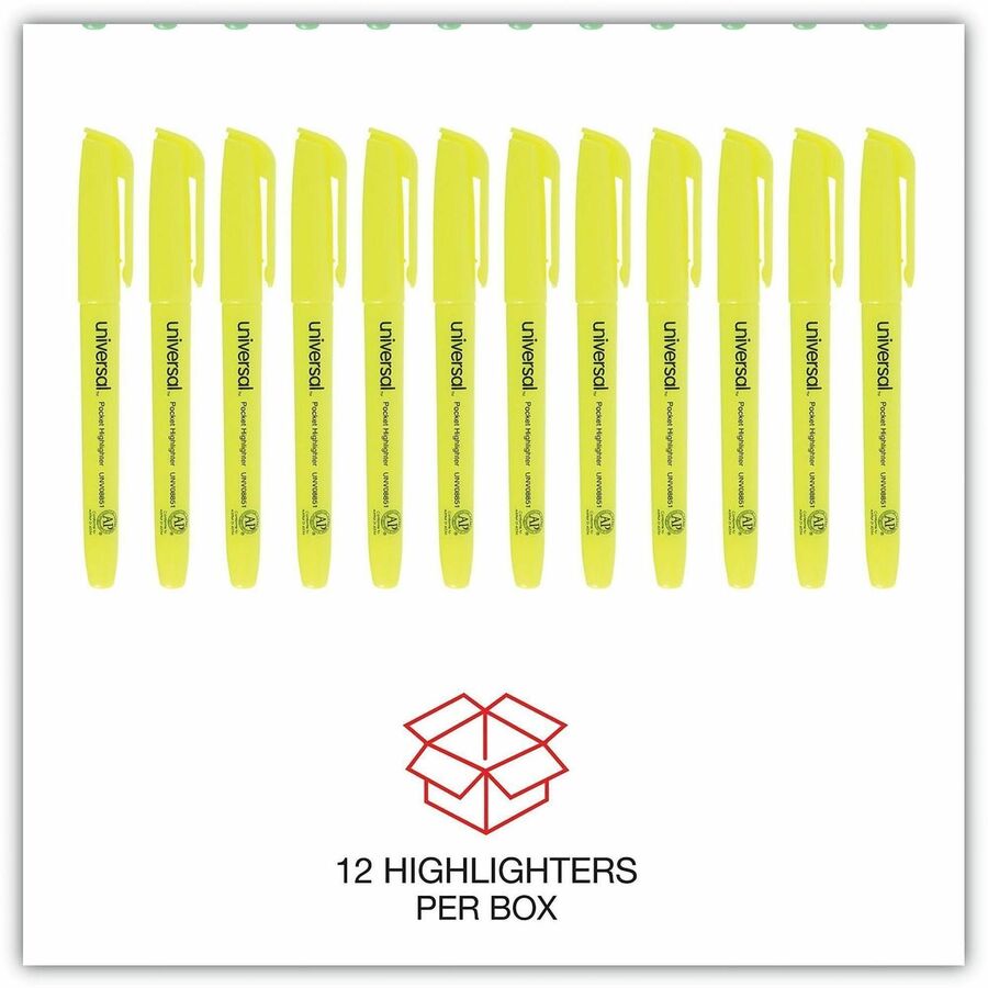Universal Highlighter - Chisel Pen Point - Fluorescent Yellow Ink - Yellow Barrel - 1 Dozen