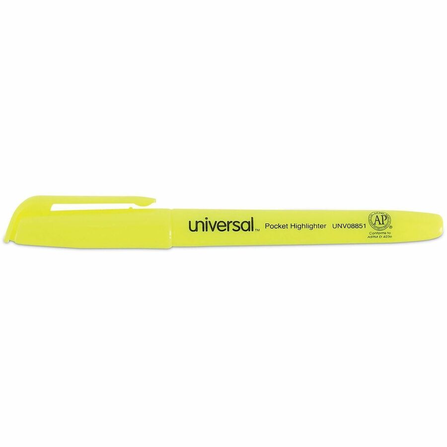 Universal Highlighter - Chisel Pen Point - Fluorescent Yellow Ink - Yellow Barrel - 1 Dozen