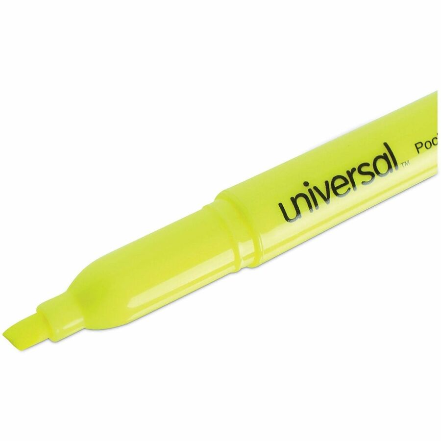 Universal Highlighter - Chisel Pen Point - Fluorescent Yellow Ink - Yellow Barrel - 1 Dozen