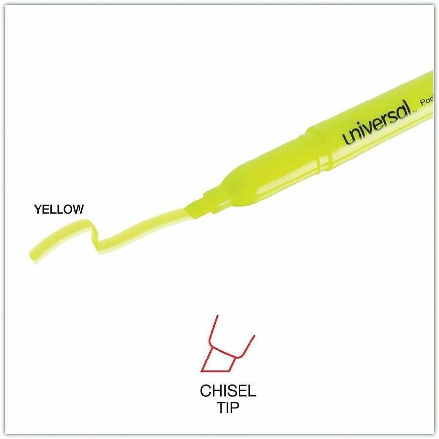 Universal Highlighter - Chisel Pen Point - Fluorescent Yellow Ink - Yellow Barrel - 1 Dozen