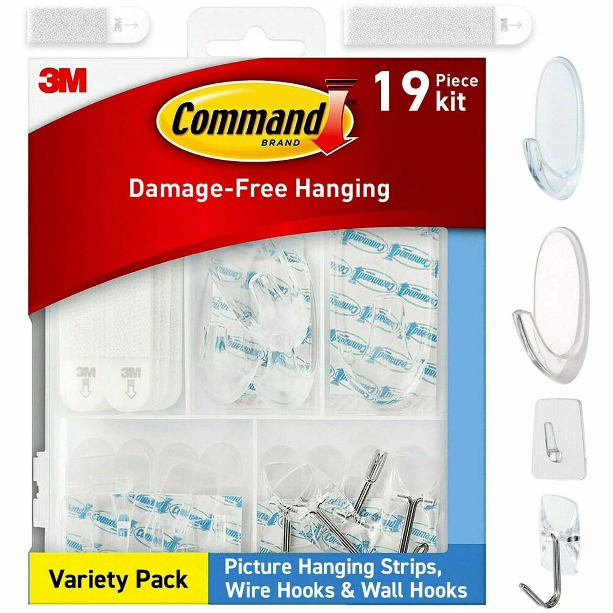 Command Clear Hanging Hooks Variety Pack - Adhesive - Assorted - for Wood, Tile, Glass, Metal, Hat, Calendar, Decoration, Smooth Surface, Key, Spoon, Tool, ... - Plastic - Clear - 1 Pack