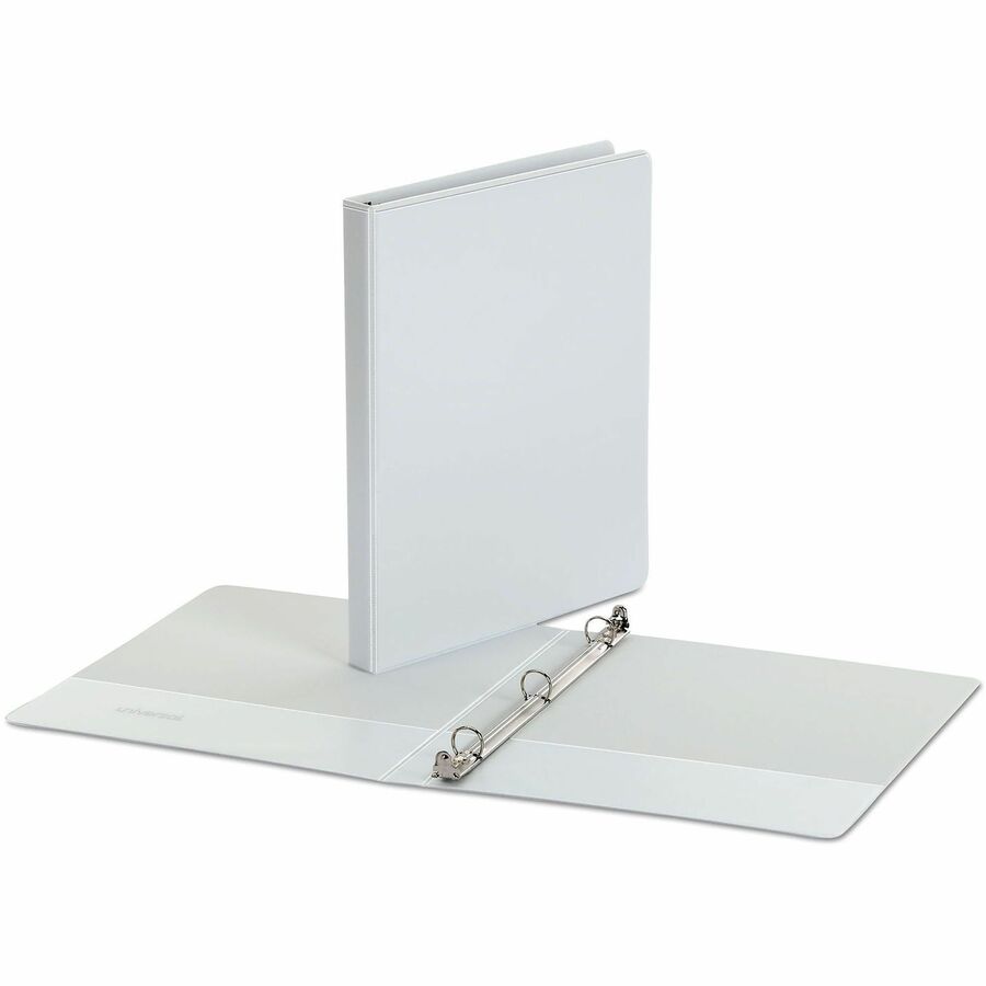Universal Economy Round Ring View Binder, 3 Rings, 0.5" Capacity, 11 x 8.5, White - 1/2" Binder Capacity - 100 Sheet Capacity - 3 Ring(s) - Fastener(s): Ring - Pocket(s): 2, Inside Front & Back - Polypropylene - White - Non-stick - 1 Each